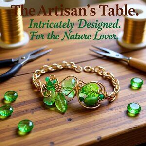 Whimsical Spring Bracelet - Green Leaves Butterflies Flowers! Uniquely Handmade